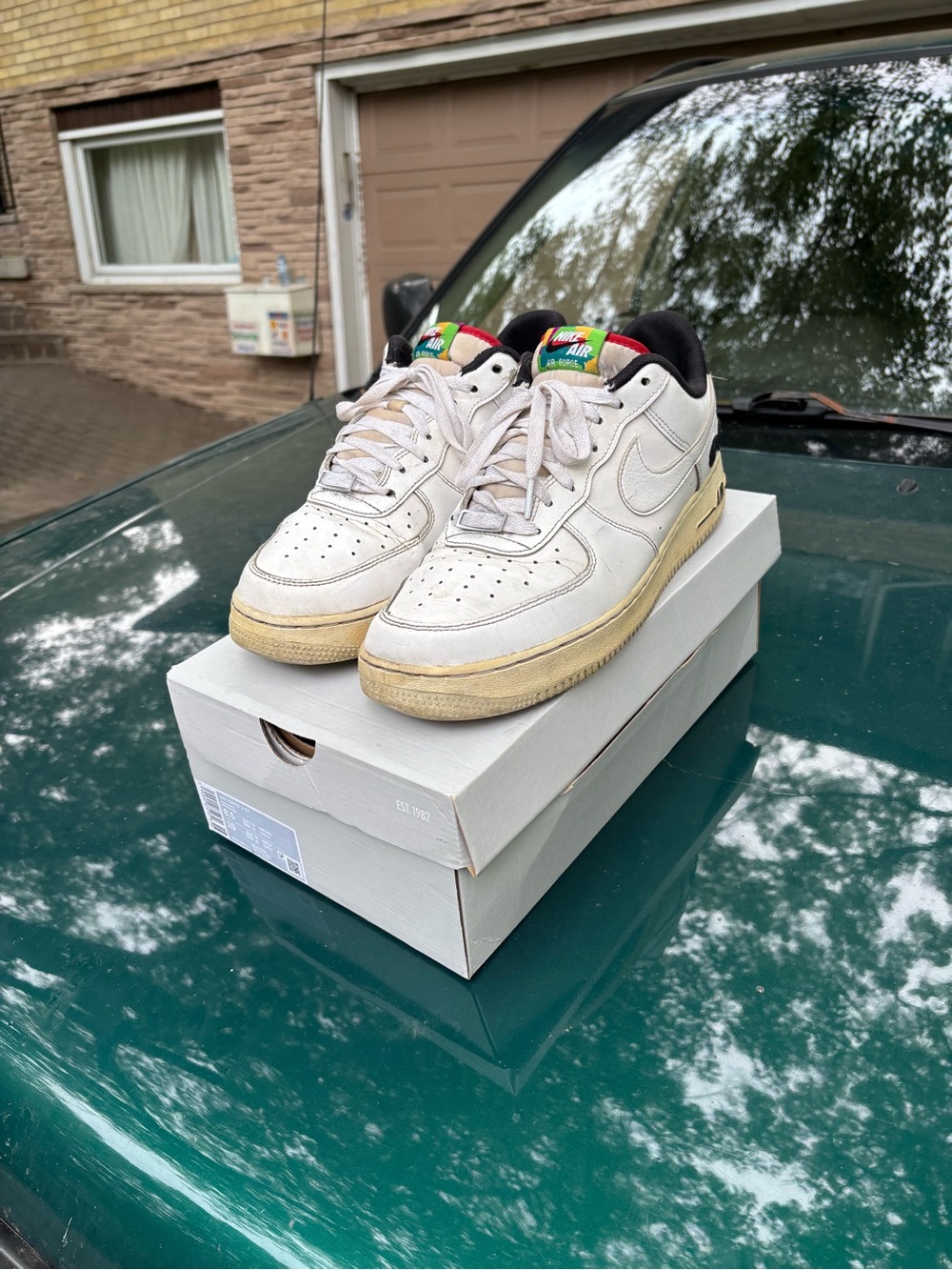 Nike White Low-Top Sneakers with Black Collar and Multicolor Hearts